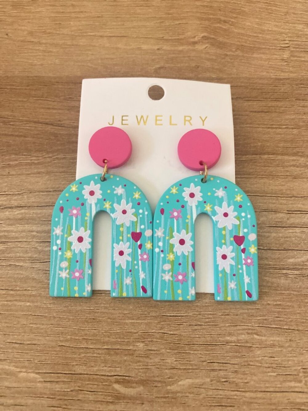 New Floral Arch Drop Earrings With Pink Studs 2.5"